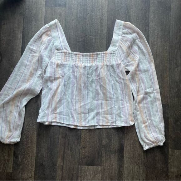 BCBGeneration Multicolor Square Neckline Smocked Long Sleeve Top Size M - Picture 7 of 7